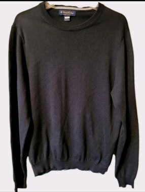 Brooks Brothers Men's Pullover Sweater Medium Black Suprima Cotton Quiet Luxury